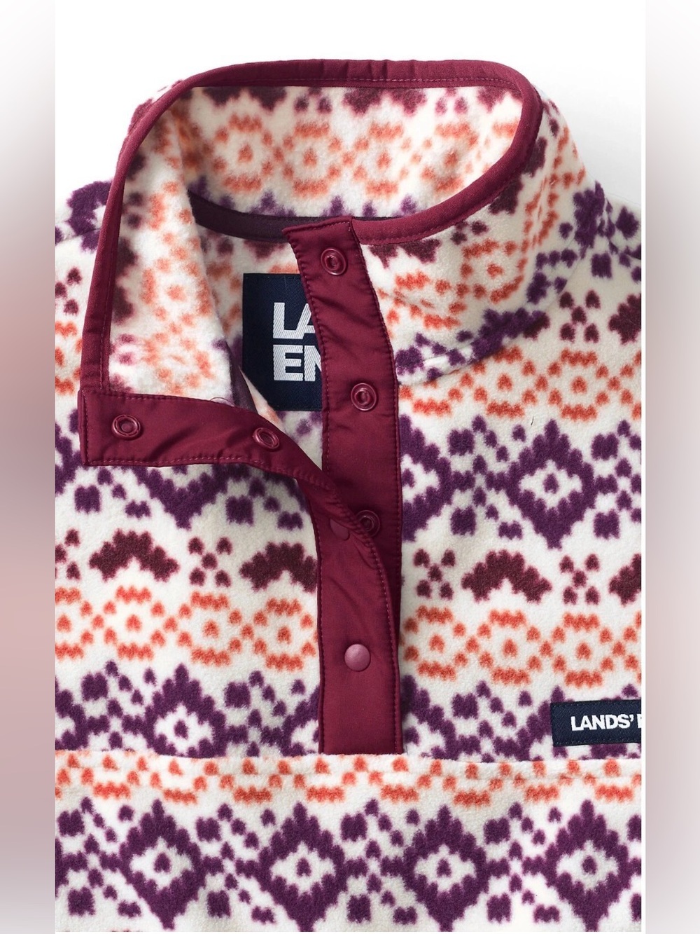 Lands’ End Heritage Snap Neck Fleece Pullover Fair Isle Print 3X 24W/26W - Picture 4 of 14